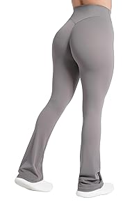 Sunzel Hidden Butt Lifting Scrunch Flare Leggings for Women No Front Seam Crossover Tummy Control Mini Flared Yoga Pants