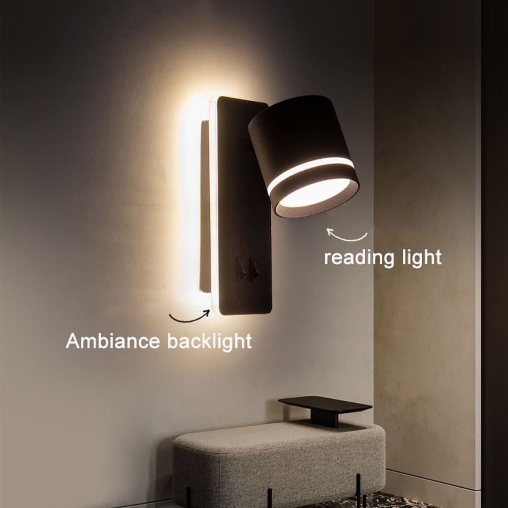 Luci da Parete Lampade da Lettura per Libri con Interruttore Regolabile 6W+9W 3 modalità Colore Lettura a LED per retroilluminazione Notturna della Camera da Letto (Svart)