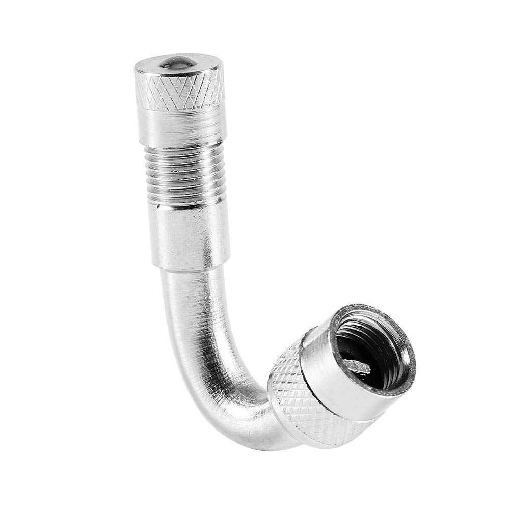 QitinDasen 4 stuks professionele bandenventielverlenging, adapterset, 90 graden vernikkeld koperen bandenventiel, verlenging, Schrader-ventieladapter, voor fiets, motorfiets, auto (zilver