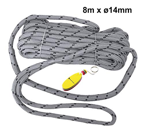 Corde Amarrage 8m x 14mm avec Amortisseur en Caoutchouc, Corde en Polyester tressée, Boucle épissée de 60 cm à une extrémité, Cordages pour bateaux, yacht, SmartProduct - 1 pièce