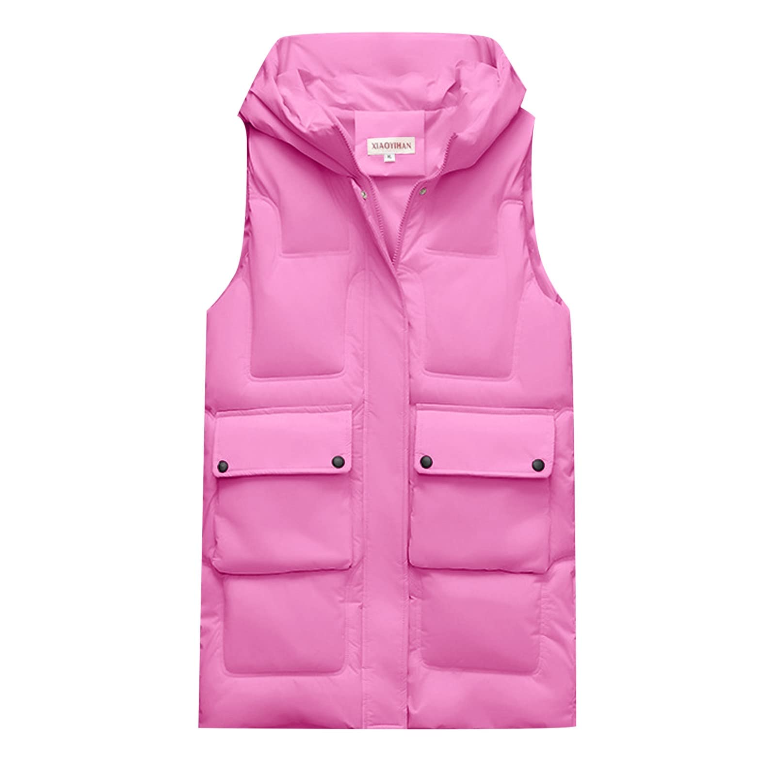 Generisch Gilet trapuntato da donna lungo con cappuccio – gilet invernale da donna caldo senza maniche gilet in piuma ispessito cappotto invernale soffice piumino con cerniera gilet elegante gilet