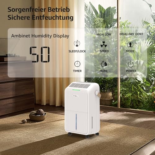 KNKA Luftentfeuchter, Leiser Raumentfeuchter, 16L/T, Spürbare Wirkung in 30min, Schlafmodus, Kindersicherung, Überlaufschutz, Automatischer Neustart, 110 m³ (45 m²), für Wohnung, Keller,Wohnzimmer