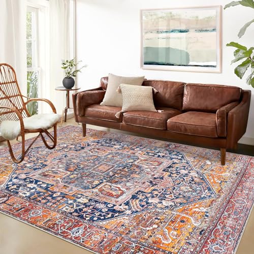 Cekene Distressed Area Rugs for Living Room 160x230cm Non-Slip Bedroom Rugs Thin Machine Washable Carpet Rug Low Profile Floor Rug for Office Bathroom Dinning Room Playroom