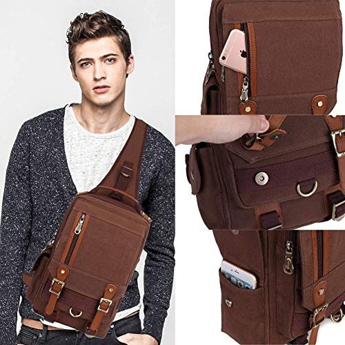 KAUKKO Canvas Messenger Bag Cross Body Shoulder Sling Backpack Travel Hiking Chest Bag (252 Coffee)
