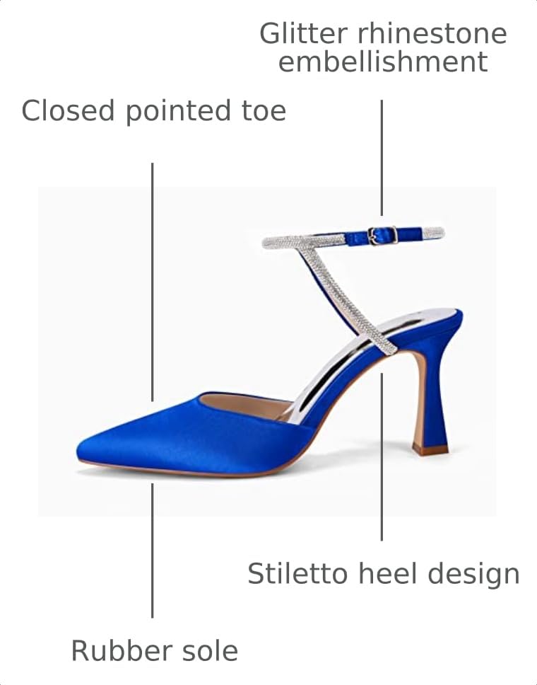 Image of Coutgo Women Rhinestone Heels Kitten High Satin Pumps Pointed Toe Sparkly Sexy Wedding Dress Shoes