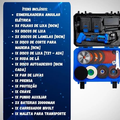 Lixadeira Angular Esmerilhadeira sem fio com 2 Baterias 48V 25 peças 20000mAh Esmerilhadeira Angular