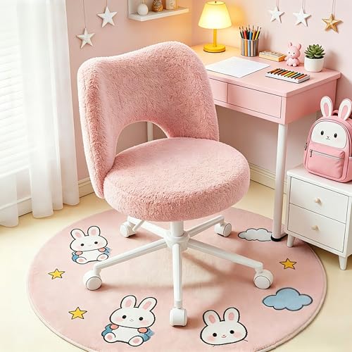 Klyvvo Chaise de Bureau en Roues, Chaise de Maquillage en Peluche Respirante, Chaise de Bureau Réglable en Hauteur, Chaise Pivotante pour Chambre, Salon, en...