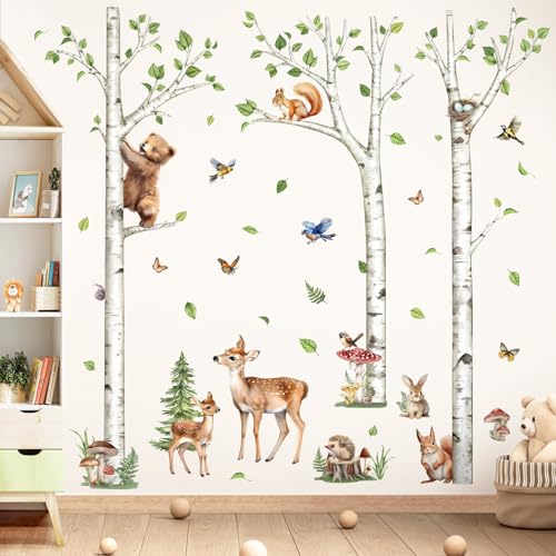 decalmile White Birch Tree Woodland Animals Bear Wall Decals Stickers (XL) by decalmile - Used condition - US$16.94