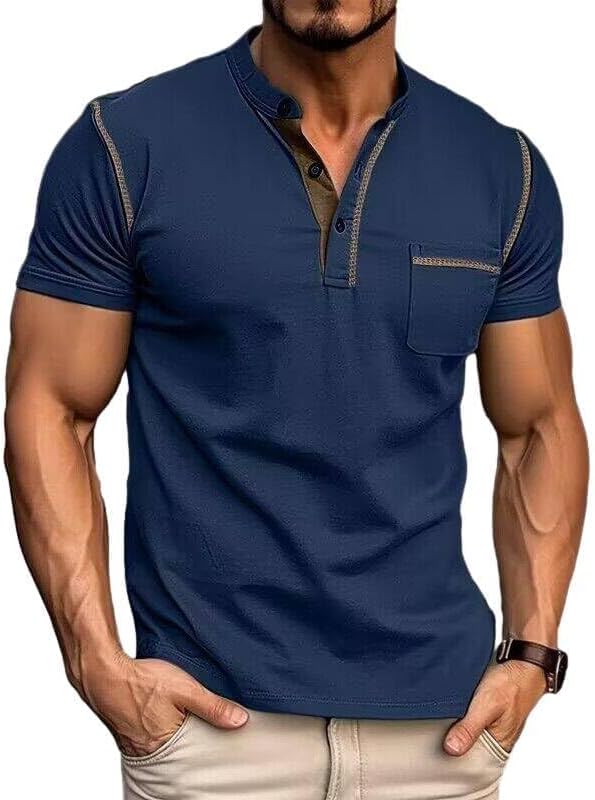 Men's Henley Shirts Short/Long Sleeve Casual Cotton T-Shirt Classic Button Basic Stylish Tees Tops - Image 2