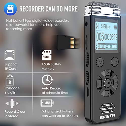 EVISTR V508 Digital Voice Recorder for Lectures Meetings - Portable Recording Devices with Playback, Line-in, Password, USB Rechargeable