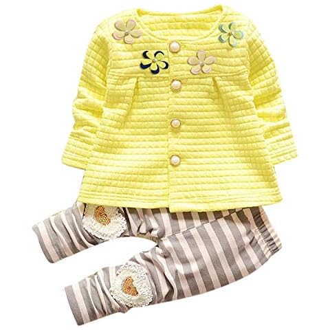 KEERADS Baby Girl's Pyjamas Set - Long Sleeved Cute Sweatshirt Top with Sports Trousers Outfits - Yellow - 4-5 Years Cover