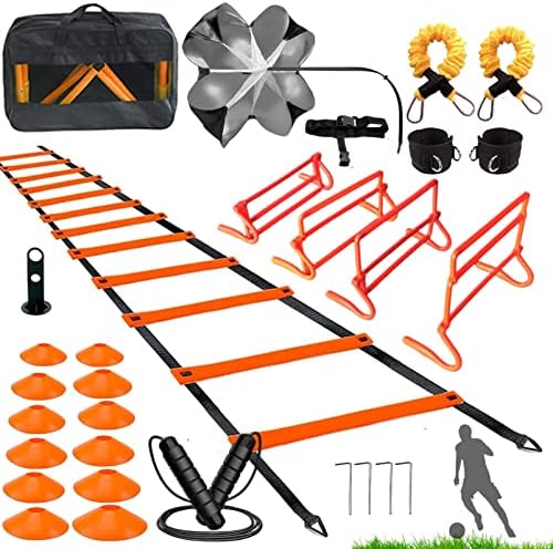 KATZEIST Agility Training Equipment, Kids Soccer Hurdles Agility Ladder Equipment Set Agility Training kit for Football, Soccer, Basketball Tennis,Speed Agility Training kit, Orange