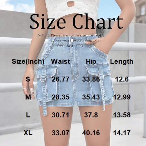 Mini Jean Skirts for Women Denim Cargo Skirt Mid Rise Stretch Slim Fit Y2k Distressed Short Skirt with Mulity Pockets3