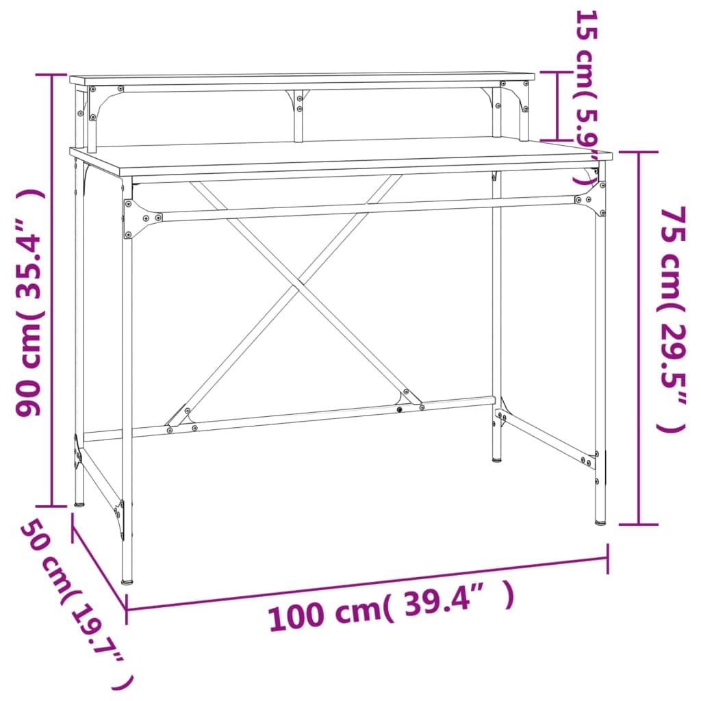 Schreibtisch Grau Sonoma 100x50x90 cm aus Holzwerkstoff und Eisen, Computer Arbeit Laptop PC Tisch mit Ablage, Bürotisch für Homeoffice, Lernen, Zocken und Ordnung
