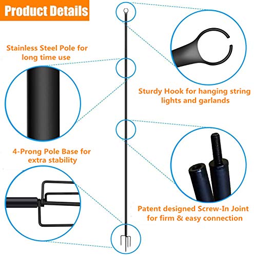 Brillihood Outside String Light Pole, 9ft Sturdy 4 Prong Fork Pole Stand, LED Solar Hanging Bulbs Used for Patio, Backyard, Courtyard Garden, Chrismas, Café Wedding Light Décor, (2-Pack)