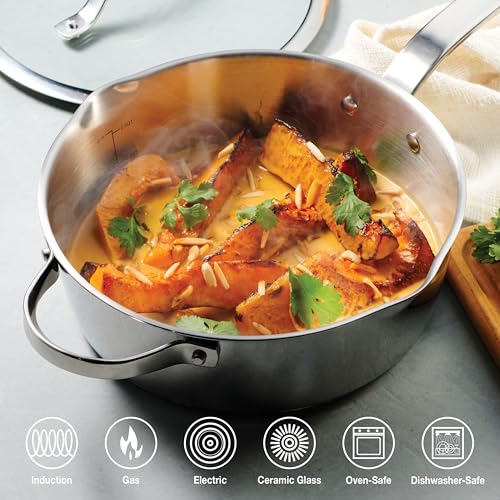 Image of Tramontina Tempo Tri-Ply Base Stainless Steel 3.5-Quart Saute Pan with Glass Lid, Induction-Ready Cooking Pan, Oven-Safe, Dishwasher-Safe