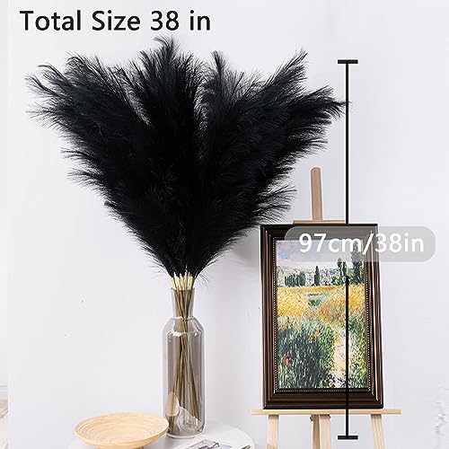Image of 38 inch 10 Stems Pampas Grass Tall Decor Black Faux Pampas Grass for Floor Vase
