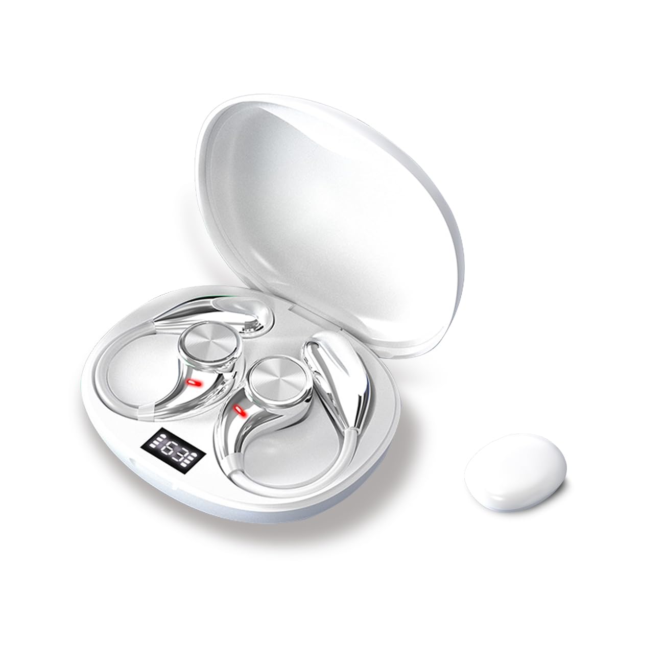 Fivcuer Open Ear Earbuds Wireless Bluetooth 5.4-6.5g Ultra-Lightweight Sport Earhooks with ANC, 5.5H Playtime IP54 Waterproof Headphones for Running, Gym, Glasses Wearers (White)