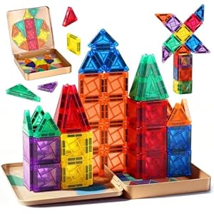 Dreamon 60PCS Mini Magnetische Bausteine Magnetbausteine Kinder Reiseset ab 3 4 5 6 Jahre Junge Mädchen Weihnachten STEM Magnetic Blocks