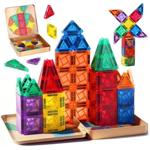 Dreamon Costruzioni Magnetiche Per Bambini 60 Pezzi Magnetic Tiles Giochi Magnetici Per Bambini In Scatola Di Latta Costruzione Montessori Giocattolo Regalo Per 3 4 5 6 7