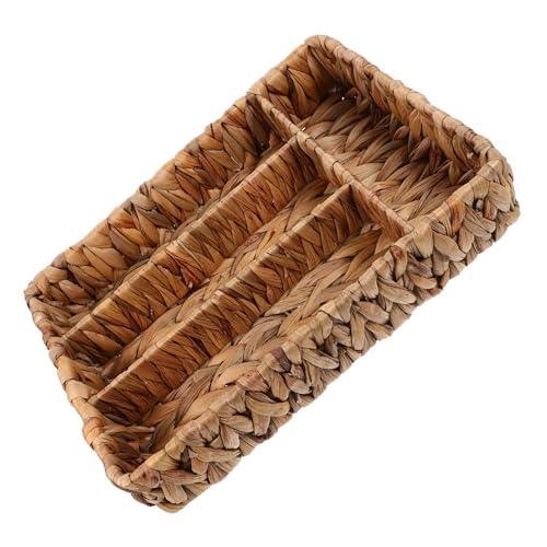 AOKWAWALIY Cesto portaposate in paglia intrecciata, portaposate in vimini, pratica valigetta organizer rettangolare in giacinto