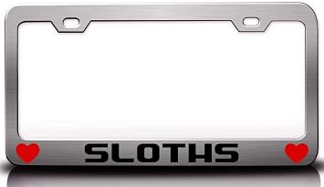 Sloths with Heart Steel Metal License Plate Frame Auto Tag Holder Ch