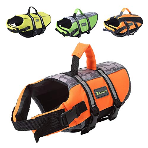 Wellver Dog Life Jacket Pet Life Preserver Saving Vest with Reflective Strips, S, Orange