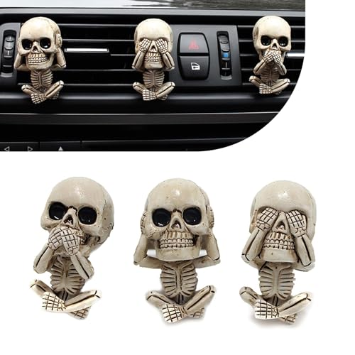 Image of 3 PCS Car Skull Air Fresh Clips, 1.15 inch x 2.1 inch Creative and Interesting Air Conditioning Vent Clips, Halloween Car Interior Accessories, Universal for Most Cars (White)