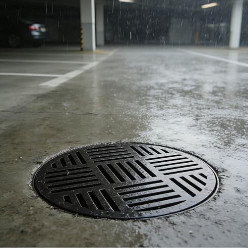 Couvercle de siphon de sol noir en fonte ronde 67cm et grille de drainage caniveau