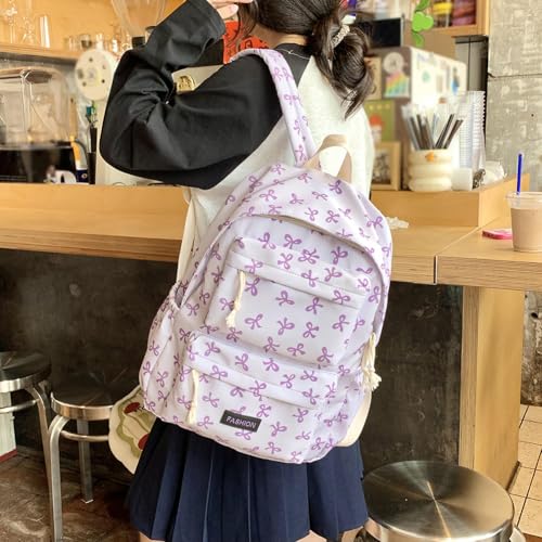 Print Bookbag Preppy Backpack Travel Daypack for (Purple)2