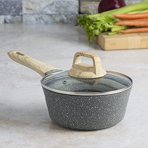 Ecolution Farmhouse Cast Aluminum, Durable Nonstick Coating, Even Heating, Dishwasher Safe, Soft Touch Handle, 1.6-Quart Sauce Pan, Gray Speckle #TOP7