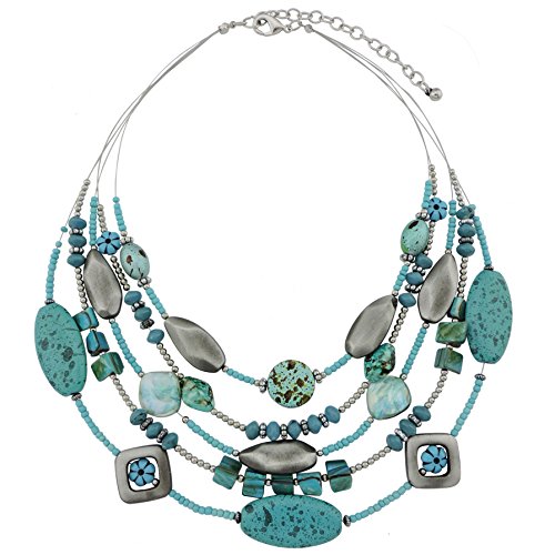 COIRIS 5 Layers Shell Acrylic Beads Illusion Statement Bib Necklace for Women (N0016)