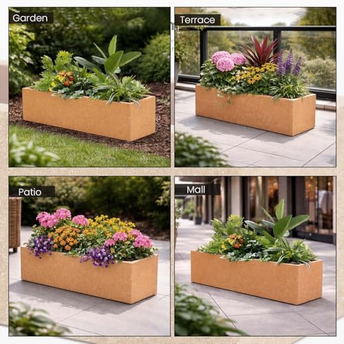 Image of Go Hooked Recta R Brown Planter Pot (21x8 Inch) | Big Size Outdoor & Indoor Pot for Plants | Modern Design Lightweight & Durable Rectangle Polymer Flower Pot for Balcony, Terrace & Garden