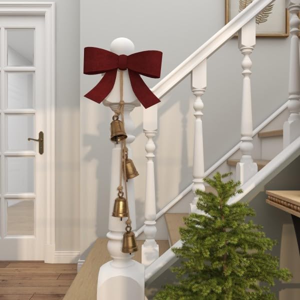 Miniatura 2 de Deco 79 Campanas de vaca decorativas en cascada de metal de inspiración tibetana con 4 campanas en cuerda para colgar de yute, 3 x 3 x 27 pulgadas,