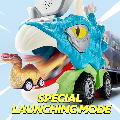 Image of JOYIN 13 in 1 Dinosaur Toys for Kids 3-5, Triceraptor Dinosaur Truck with 12 Pull Back Cars, Birthday Gifts Toys for 3 4 5+ Year Old Boy, Transport Carrier Truck