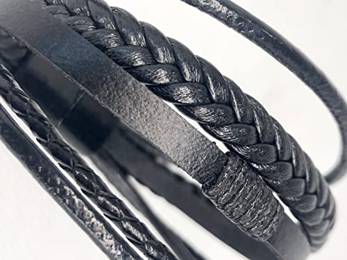 Genuine Leather Bracelets for Men Women Teens | New 5 Bands Multi-Layer Woven Braided Black Bracelet with Magnetic Buckle Clasp - Image 8