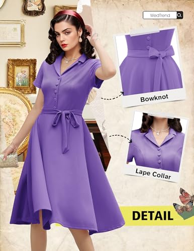 Image of Wedtrend Women's Vintage Tea Dress, Short Sleeve Cocktail Party Dress Work Church Casual Dress
