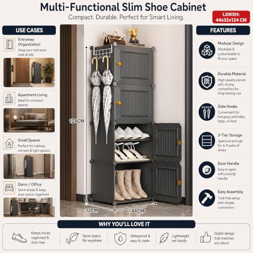 Image of Mevigo 8-Tier Shoe Rack with 4 Doors| Holds 16 Pairs |Waterproof & Dustproof Modular Plastic Shoe Cabinet| Foldable Stackable Shoe Organizer with Metal Frame |Space Saving Storage for Home,Entry Way