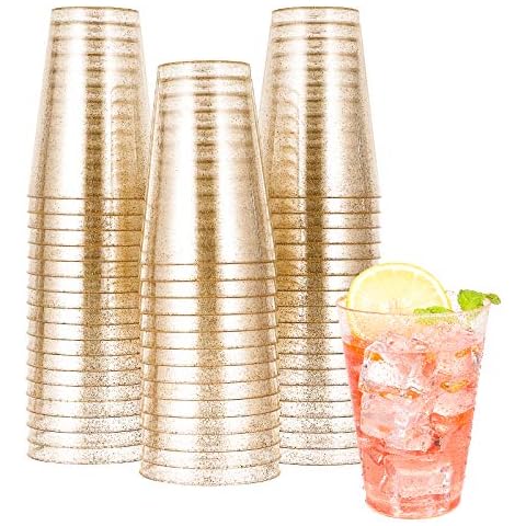 JOLLY CHEF 50pcs 14OZ Gold Plastic Cups Cover