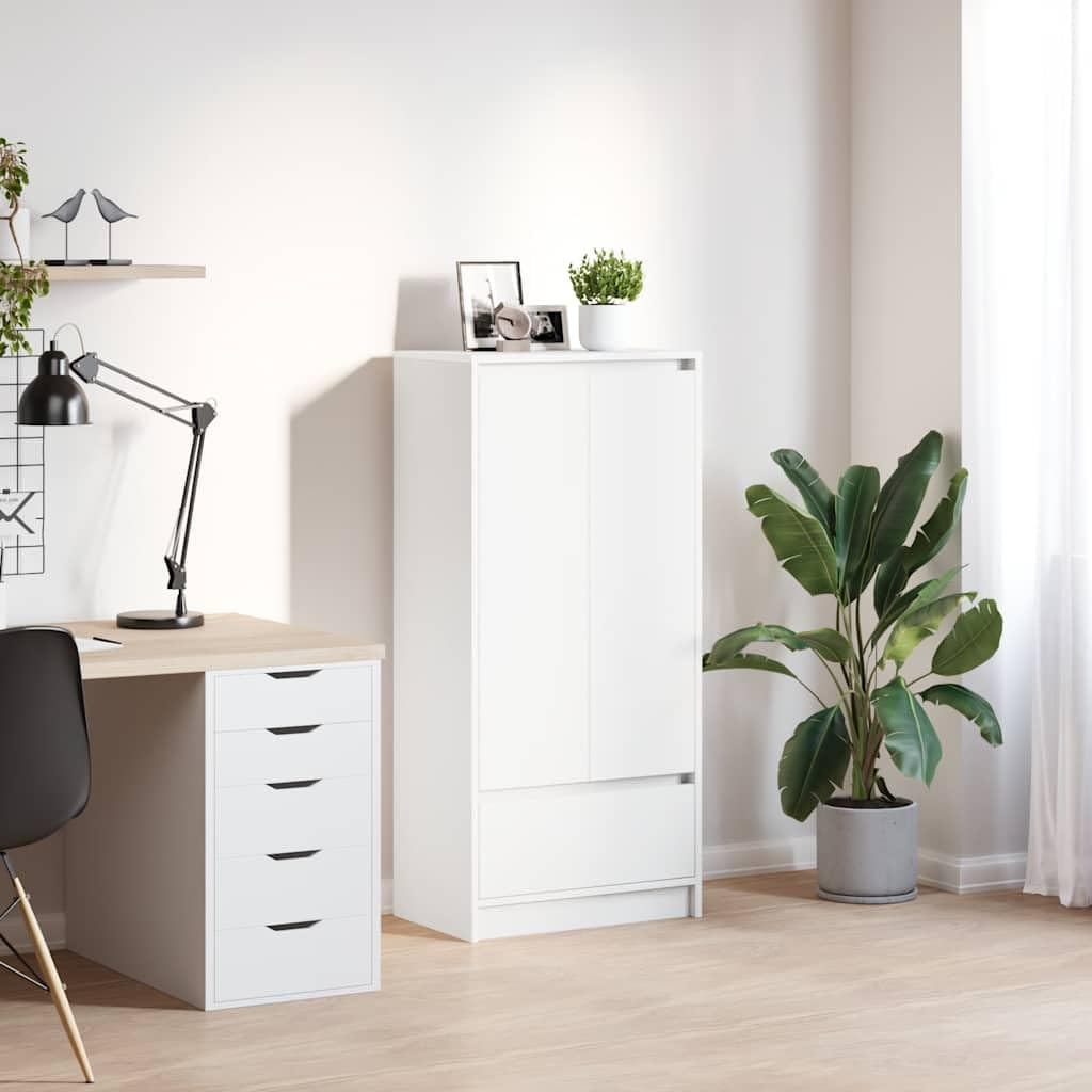 vidaXL Armario con cajón Blanco 55,5x34x119,5 cm Madera de ingeniería, Armario de Almacenamiento, aparador, Armario de Almacenamiento Alto, alacena