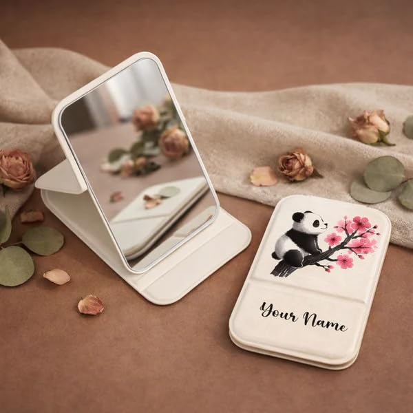 PRIMIT Personalized Travel Makeup Mirror – Custom Name Folding Portable Mirror – Aesthetic Feminine Gift for Women & Teens (Blossom Pand)-image-9