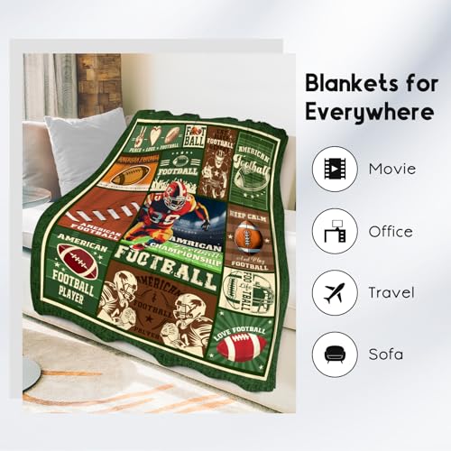 Football Blanket - 30x40 Inches Sports Throw Blanket for Kids - Green Soft Fuzzy Blankets for Couch & Office