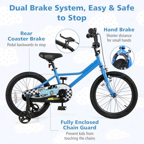 Image of BABY JOY Kids Bike, 12 14 16 18 Inches Car Pattern Sporty Bicycle w /Removable Training Wheels, Hand & Coaster Brakes, Adjustable Seat & Handlebar, Girls Boys Bike