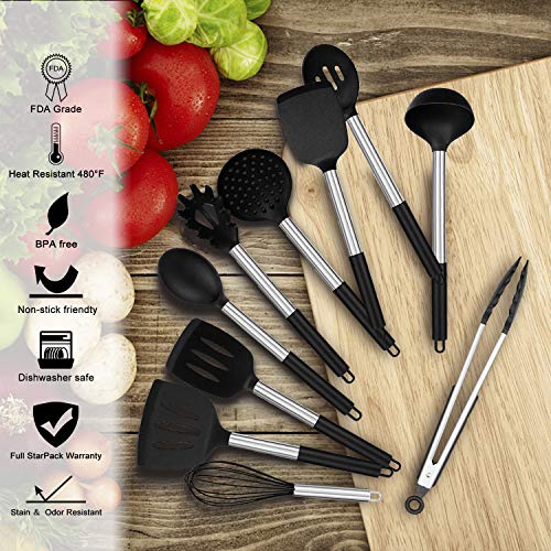 Kitchen Utensil Set,36PCS Silicone Cooking Utensils with Holder,Heat-Resistant Non-Stick BPA-Free Stainless Steel Handle Silicone Spoons Spatula Turner Whisk Tongs Measuring Cups Cooking Tools Set - Thumbnail 3