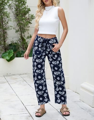 Kedera Women Printed Barrel Jeans High Waist Drawstring Denim Pants Wide Leg Printed Horseshoe Jeans with Pockets3