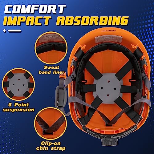 Lohaswork Safety Hard Hat Ansi Z89.1 Approved,Adjustable Vented Safety Helmet,6-Point Suspension,Construction Forestry Aborist Work(04Orange) #TOP4