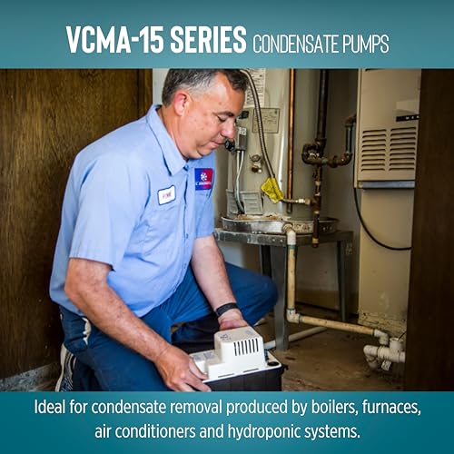Image of Little Giant VCMA-15UL 115 Volt, 65 GPH, 1 /50 HP Automatic Condensate Removal Pump for HVAC /Refrigeration Systems /Dehumidifiers (no safety switch), 6-Foot Cord, Black /White, 554401
