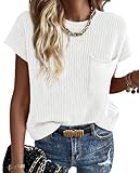 KIRUNDO Womens Spring Cap Sleeve Tops 2024 Summer Casual Crew Neck Lightweight Sweater Vest Ribbed Knit Pullover White