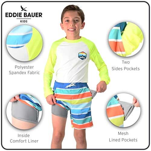 Eddie Bauer Boys' UPF 50 Long Sleeve Rash Guard Shirt and Comfort Liner Swim Trunk 2 Piece Swimwear Set (2T-16)3