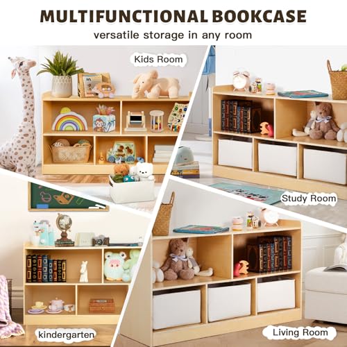 Montessori Shelf with Storage Boxes, Wooden Toy Storage Organizer for Books Toys, 2 Shelf Bookcase, 5-Section Storage Cabinet, Toddler Book Shelf for Kids Rooms, Playroom, Nursery, Kindergarten - Image 4